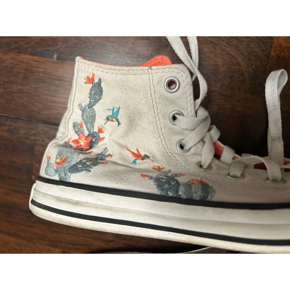 Converse High Top Sneakers White Desert Cactus Hummingbird Embroidered A10278C